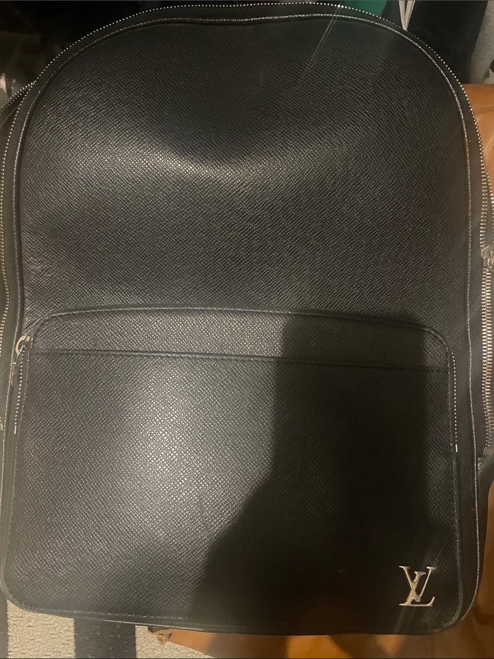 Louis Vuitton Black Leather Backpack with Silver LV Hardware